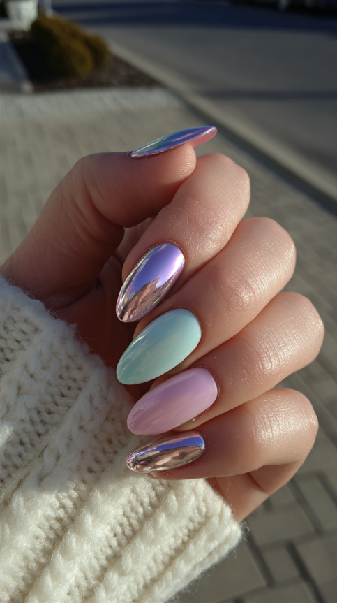 21 summer almond nails ideas 2025 with pastel French tips