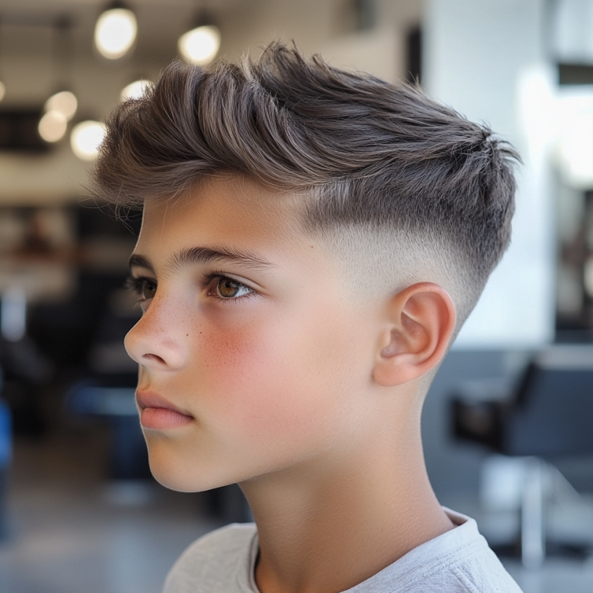Classic textured side part haircut for boys showcasing a stylish and neat look.