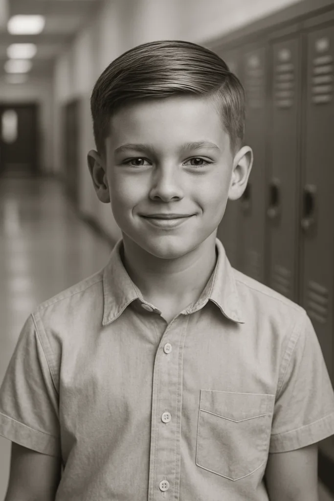 boy with stylish boys haircut straight fine hair
