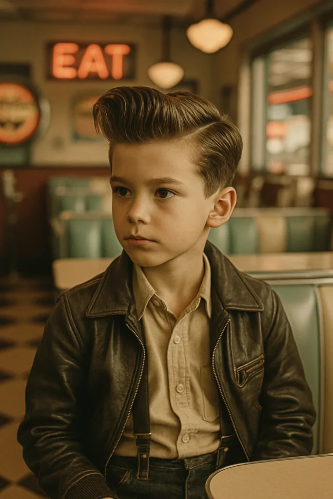 boy with stylish boys haircut straight fine hair