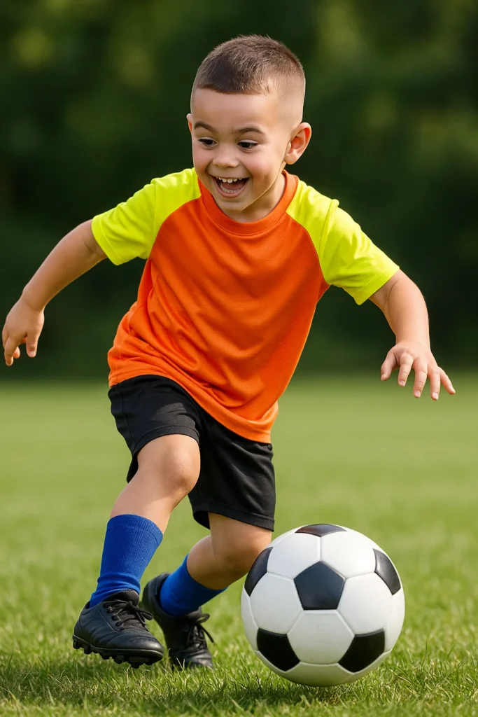 boy with stylish boys haircut straight fine hair