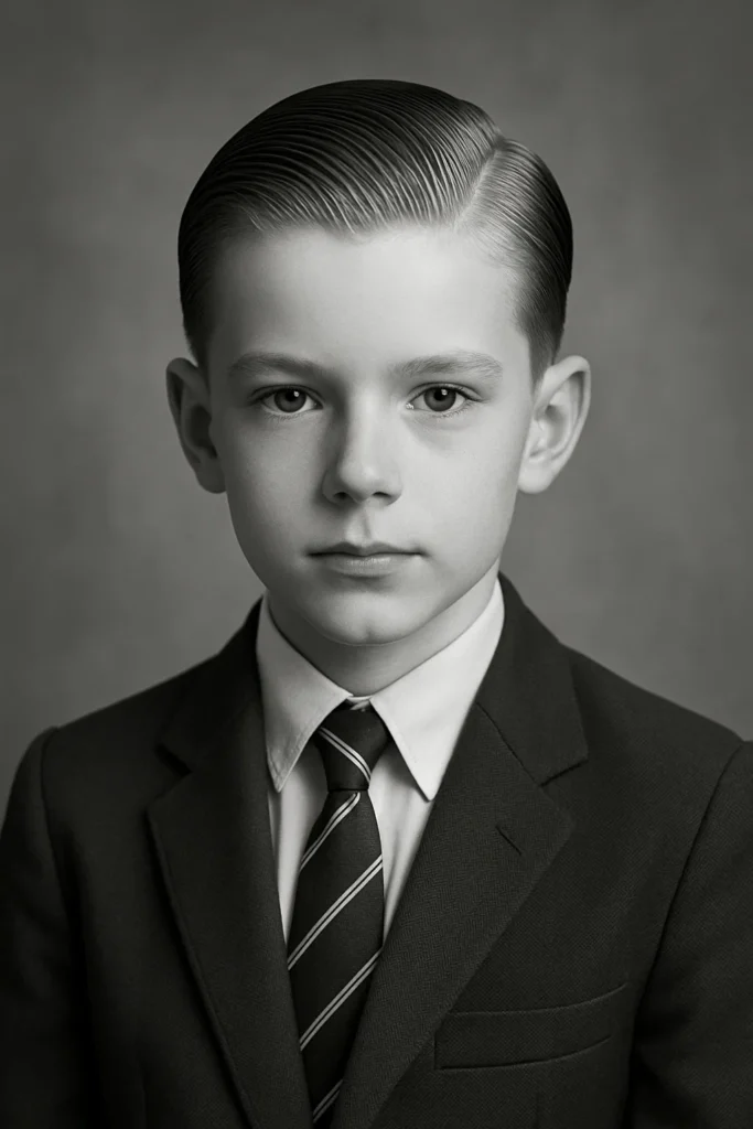 boy with stylish boys haircut straight fine hair