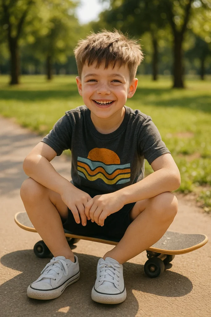 boy with stylish boys haircut straight fine hair