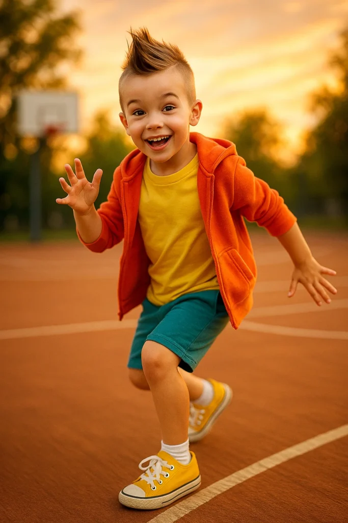 boy with stylish boys haircut straight fine hair