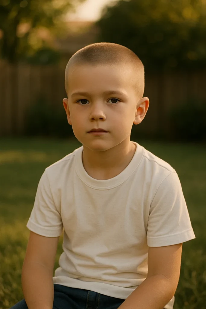 boy with stylish boys haircut straight fine hair