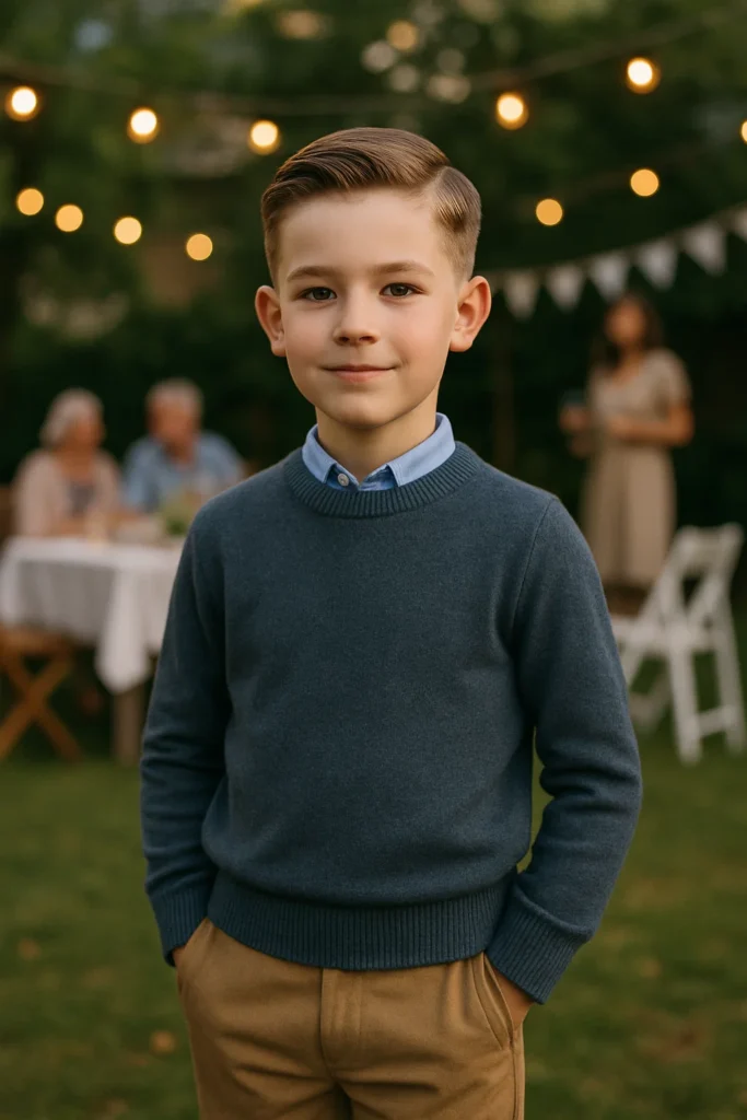 boy with stylish boys haircut straight fine hair