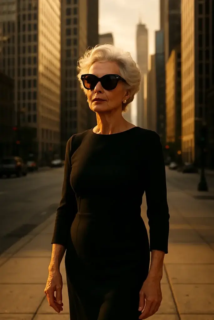 Vera Wang at 76 looking stunning in a timeless hairstyle and little black dress.