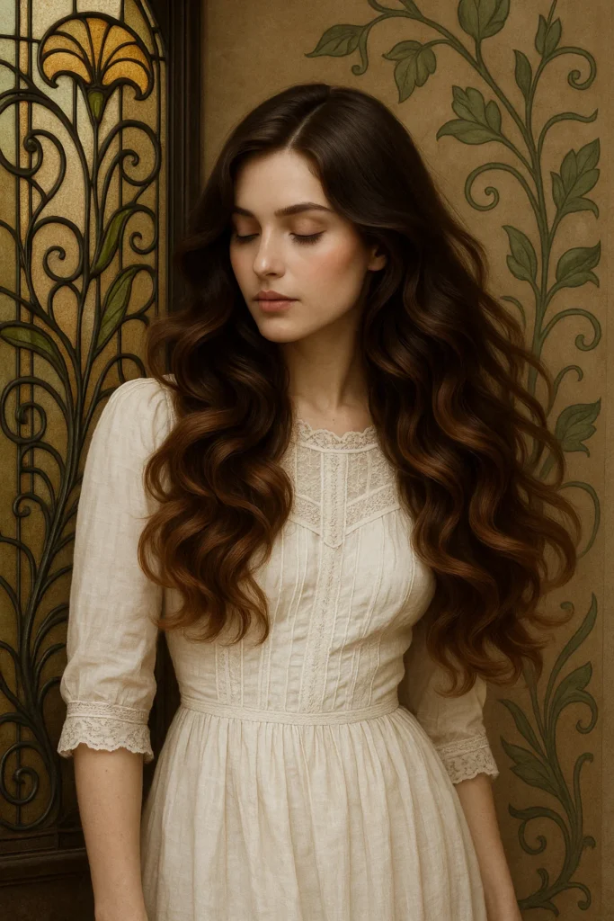 caramel highlights on brown hair with vintage charm