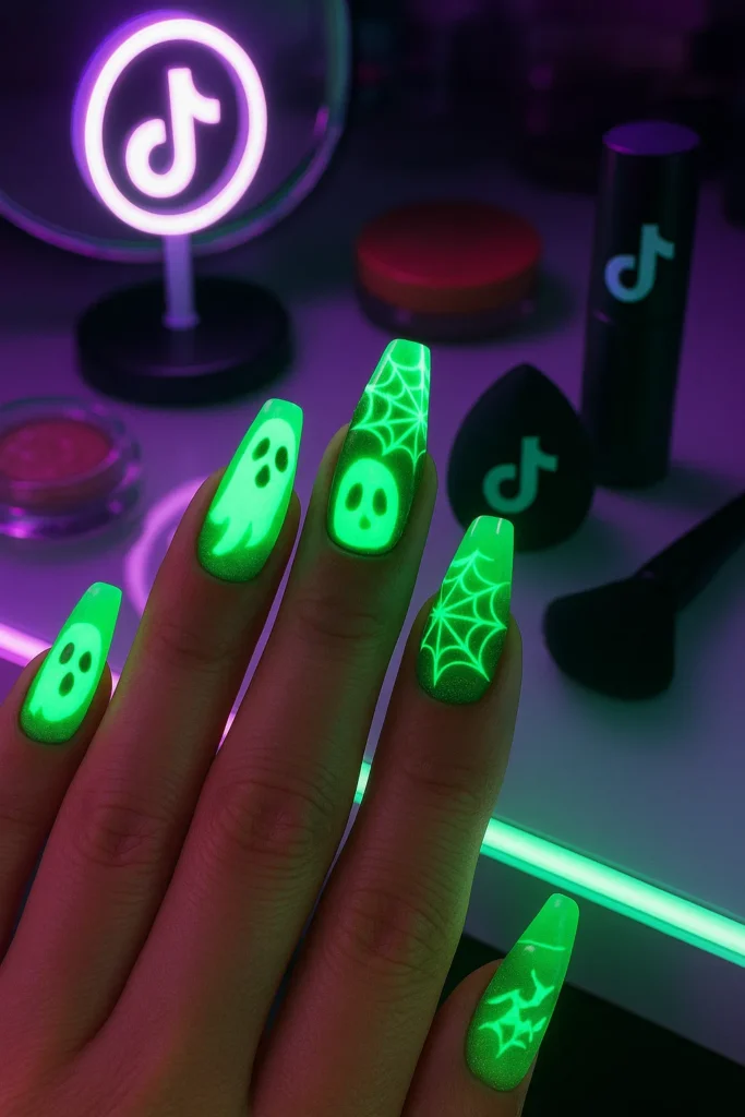 Halloween nails with black and orange nail art