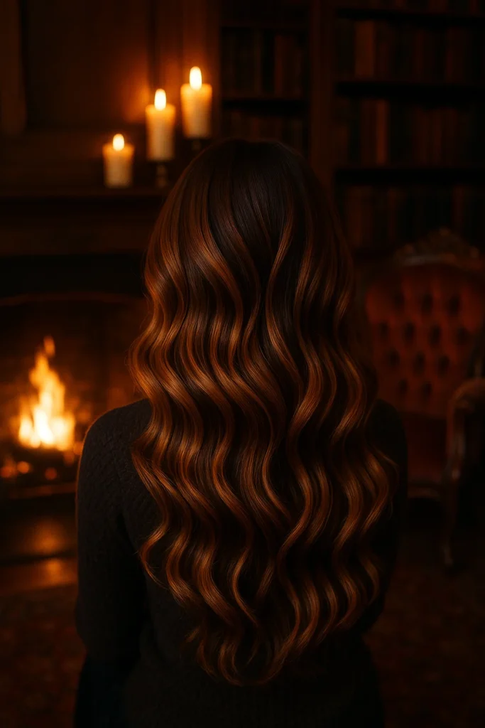 caramel highlights on brown hair with vintage charm