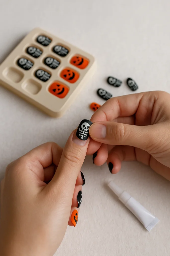 Halloween nails with black and orange nail art