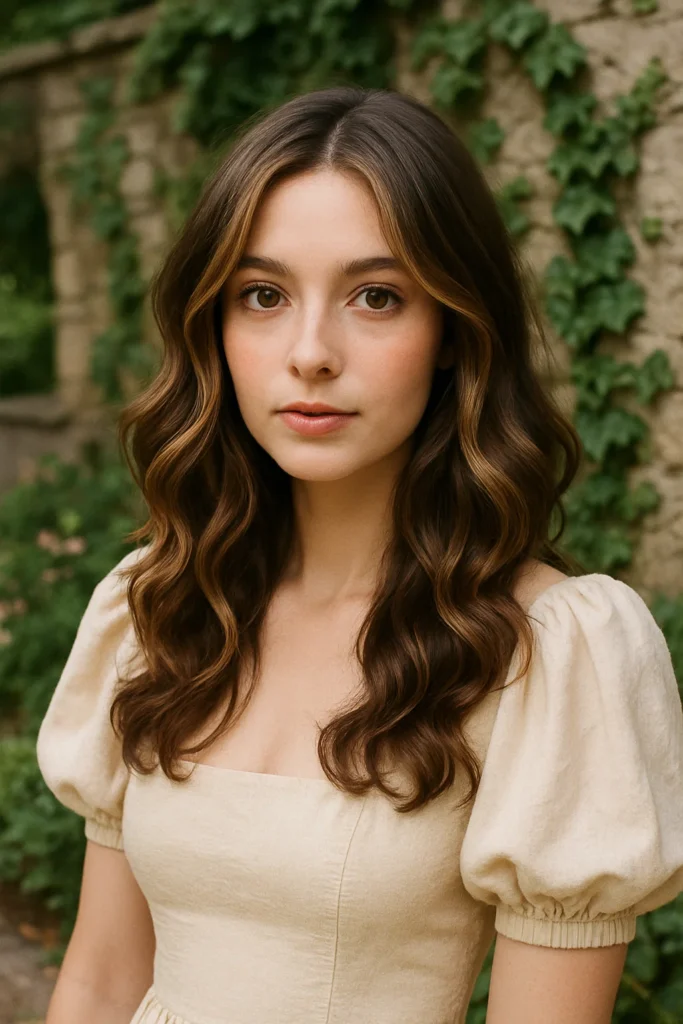 caramel highlights on brown hair with vintage charm
