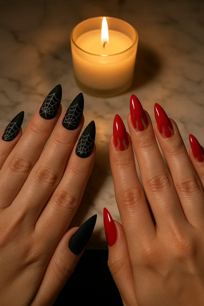 Halloween nails with black and orange nail art