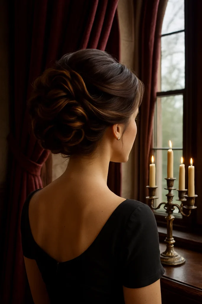 caramel highlights on brown hair with vintage charm
