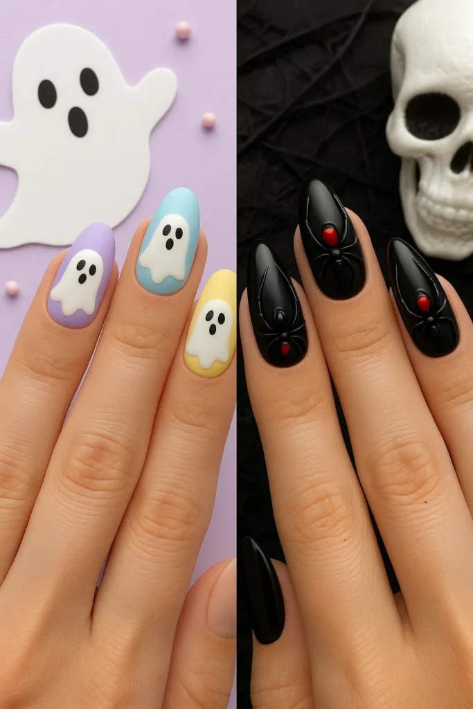 Halloween nails with black and orange nail art