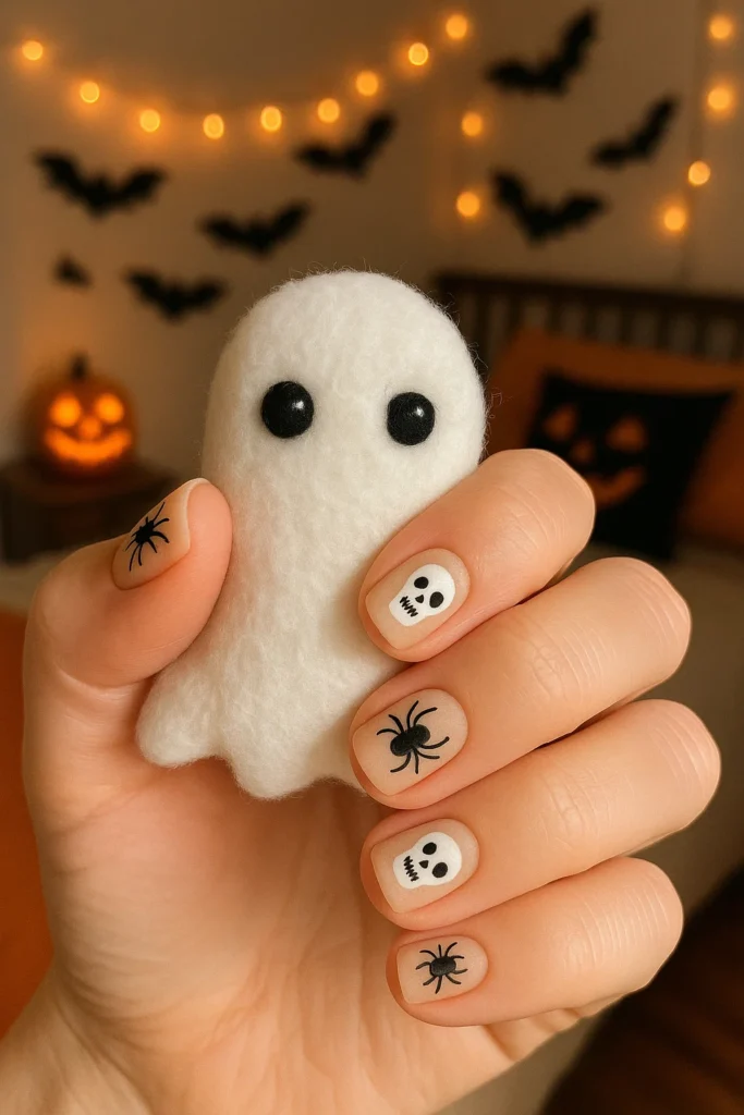 Halloween nails with black and orange nail art