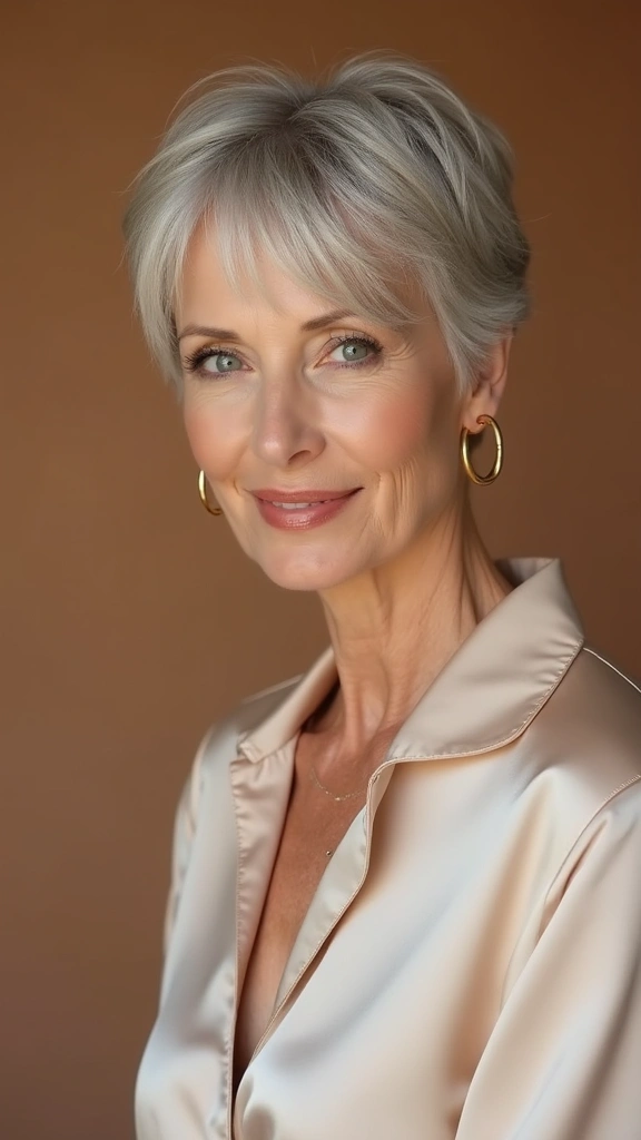 Chic short hairstyle for older women with fine hair 2025