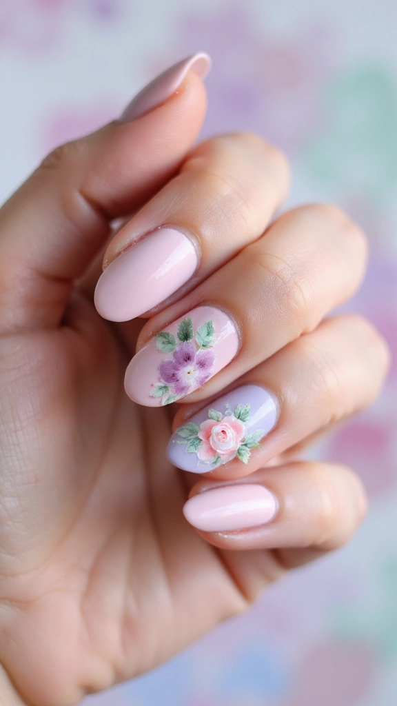 Pastel floral nail art design for spring