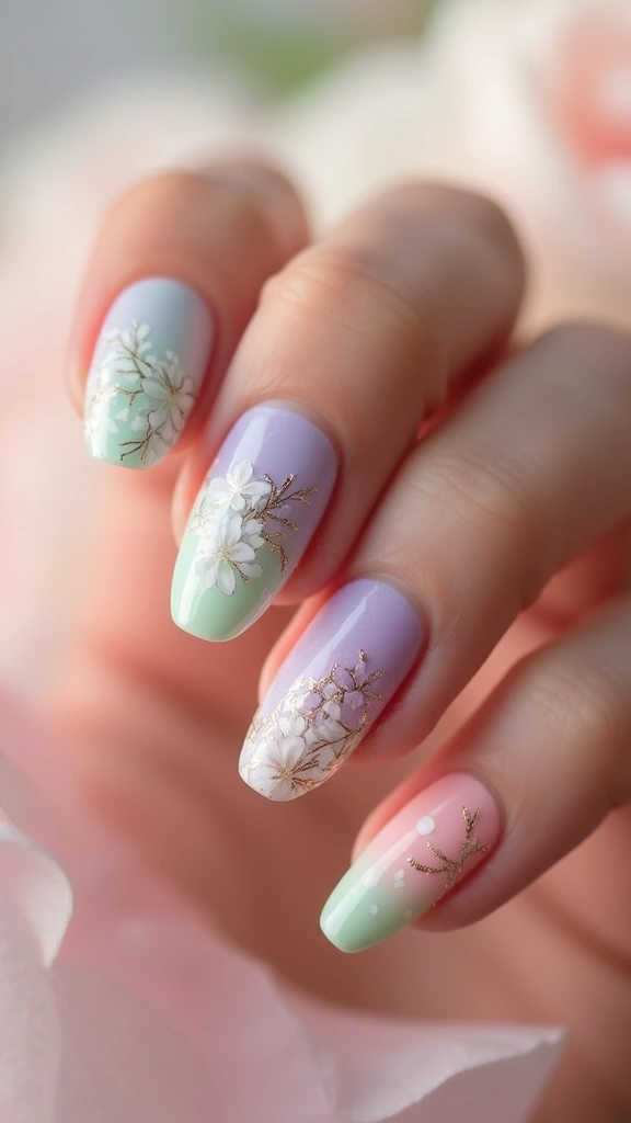 Pastel floral nail art design for spring