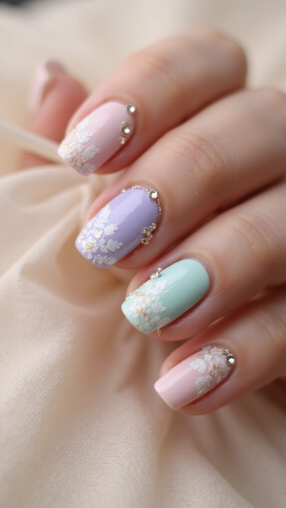Pastel floral nail art design for spring