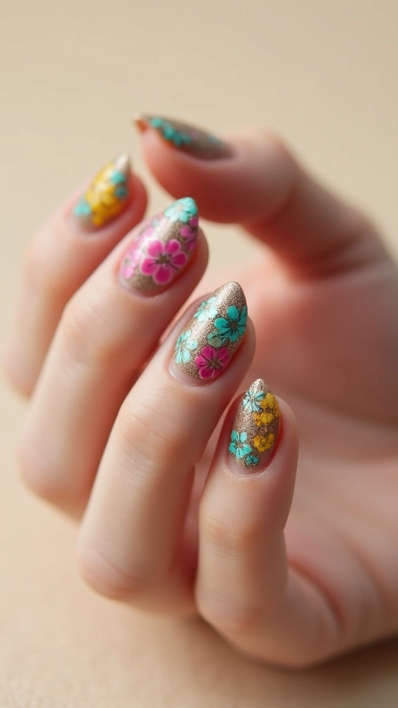 Pastel floral nail art design for spring
