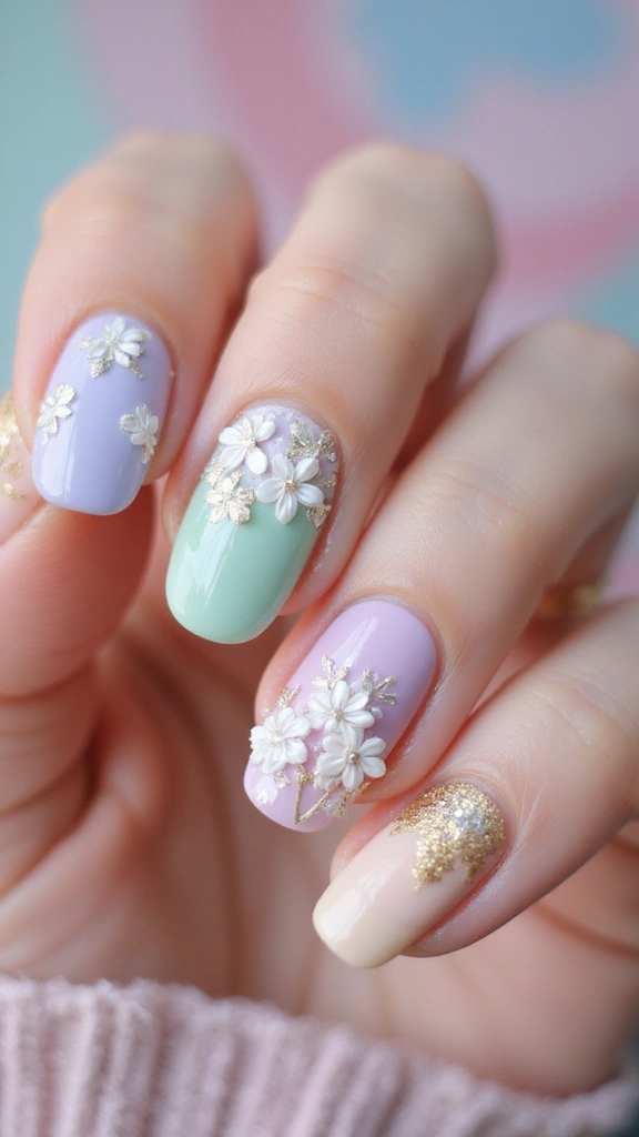 Pastel floral nail art design for spring