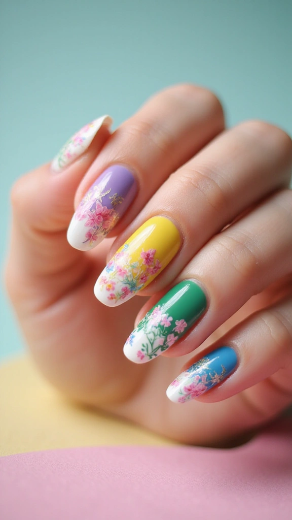 Pastel floral nail art design for spring