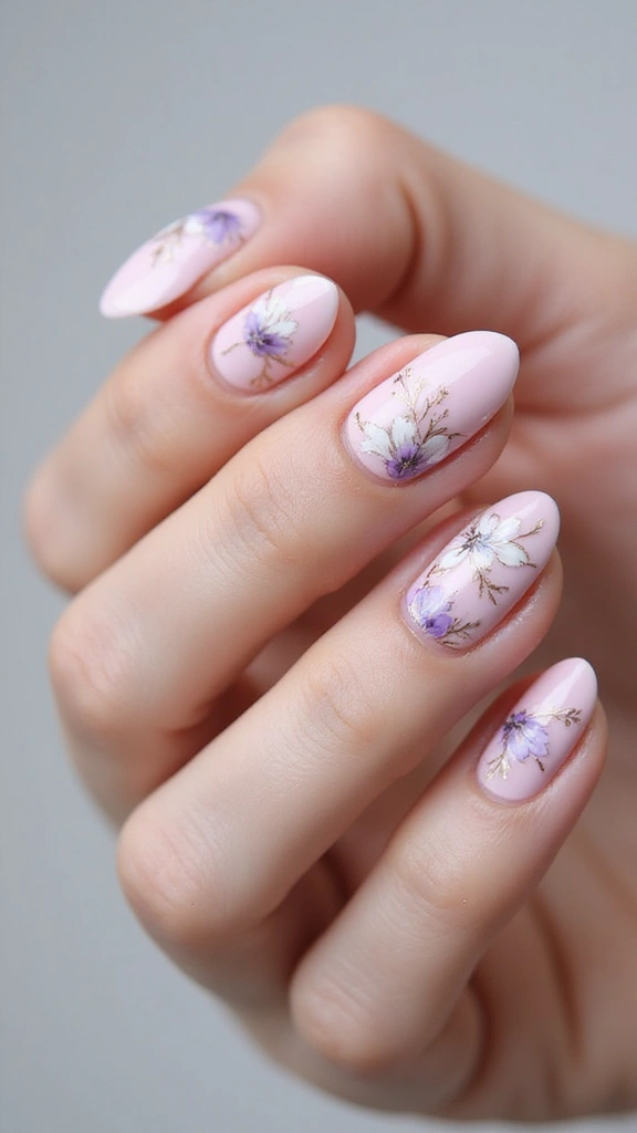 Pastel floral nail art design for spring