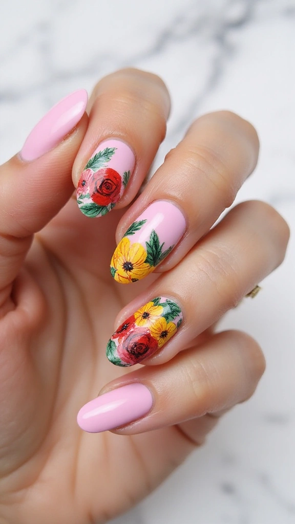 Pastel floral nail art design for spring