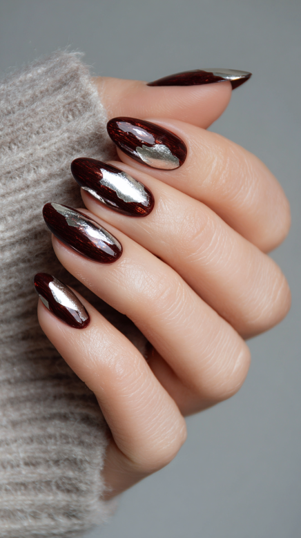 Elegant cherry brown nails design inspiration
