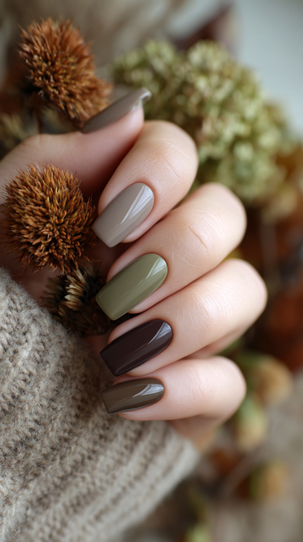 simple fall nails with autumn-inspired colors and designs