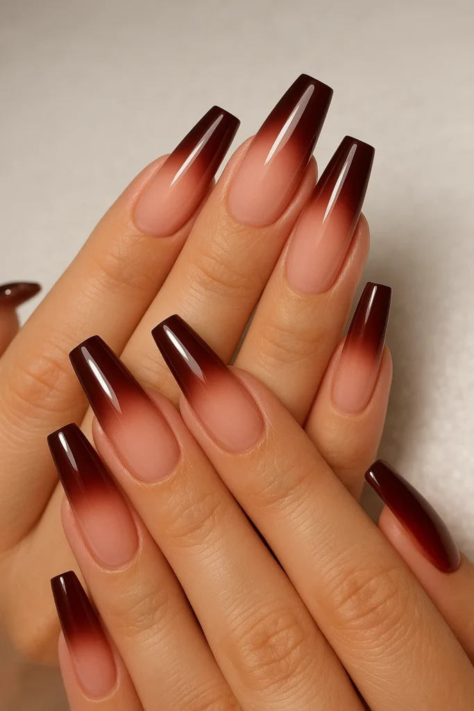 Elegant cherry brown nails design inspiration