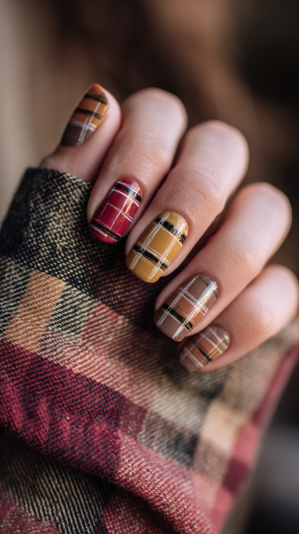 simple fall nails with autumn-inspired colors and designs