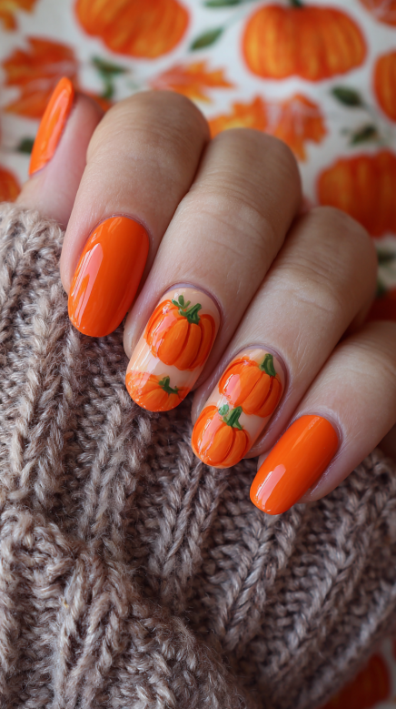 simple fall nails with autumn-inspired colors and designs